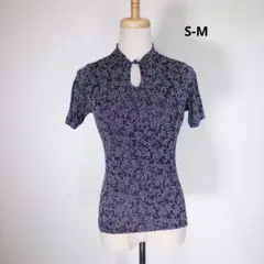 チャイナ服 トップス カットソー 半袖S-Mサイズ パープル5134