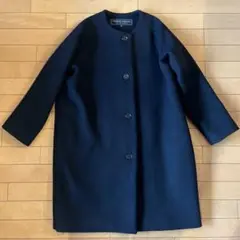 travail manuel バルキーモッサ　ウール　ノーカラー　コート　黒