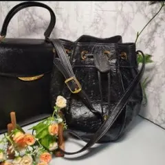 土日SALE②美品ジェニュインオーストリッチレザーショルダーバッグ巾着他