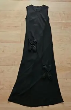 ☆KENSHO ABE☆ブラック花モチーフ☆ロングドレスワンピース美ライン美品☆