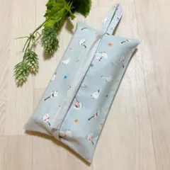 ハンドメイド 吊り下げ ソフトパックティッシュカバー 淡いお色 シマエナガ