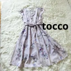 toccocloset 薄紫 ラベンダー花柄半袖ワンピース　リボンパールボタン
