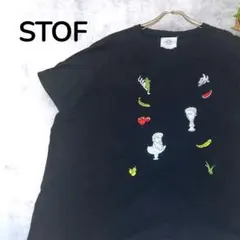 【人気】STOF ストフ 刺繍ワイド Tシャツ ブラック メンズ