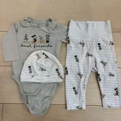 H&M ミッキー ディズニー ロンパース、パンツ　帽子　68
