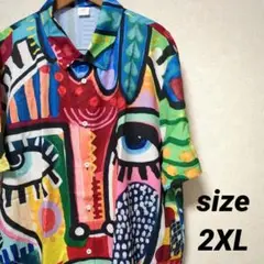 新品 アート 個性的 カラフル オープンカラー アロハ シャツ 2XL