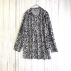 カットソー　【L〜XL相当】　ペイズリー　青系　長袖　八分袖　ゆったり