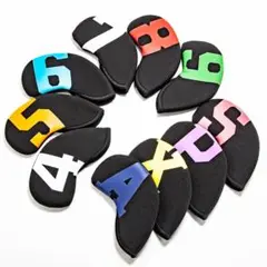 アイアンヘッドカバー 10点セット ゴルフ カラフルな番手部分 防水性 新品