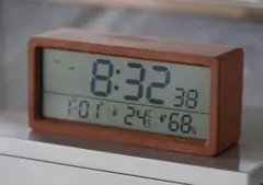 木製インテリア時計 置き時計12/24時間表示 温湿度計付き