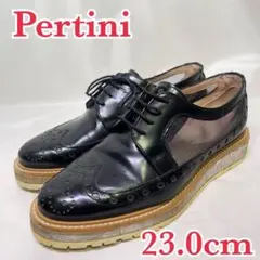 美品 Pertini 革靴 ウイングチップ サイドカット メッシュ コルクソール