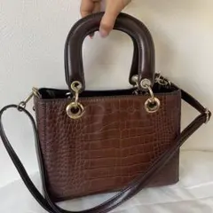 ハンドバッグ 2WAY ショルダーバッグ クロコ型押し 茶系 ブラウン