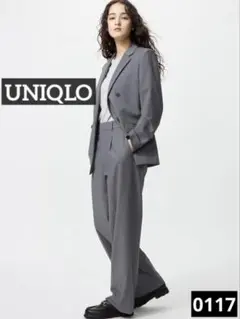 0117 UNIQLO タックワイドパンツ グレー