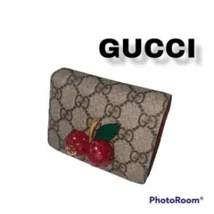 グッチ GUCCI コンパクト 財布 折り財布 サクランボ ベージュ レッド