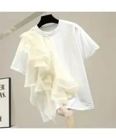 LOPASS フリル付きホワイトTシャツ