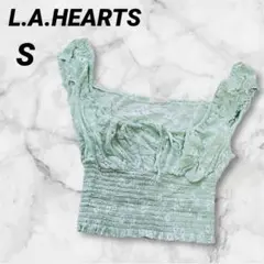 L.A.HEARTS【S】花柄フリルベアトップ ミントグリーン ウエストゴム