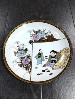 明治大正 飾り皿 久谷焼 縁起物 福神 絵付け 骨董品