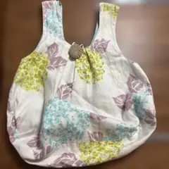 花柄　麻のバッグ ボタン付き