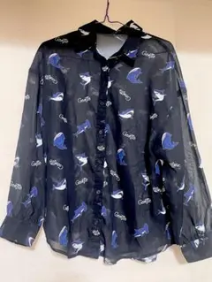 サメ 鮫 シアーシャツ 柄シャツ Sサイズ