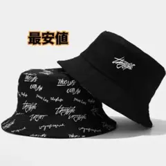 新品 バケットハット リバーシブル 帽子 つば広 黒 シンプル バケハ