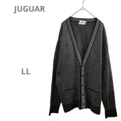 【ジャガー JUGUAR】深Vネックカーディガン ストライプ メンズLL グレー