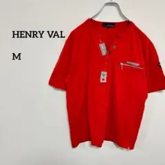 HENRY VAL レッド ヘンリーネックTシャツ個性的 M c060②