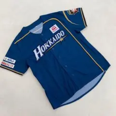 北海道日本ハムファイターズ 紺色 野球シャツ 刺繍 スポンサー 半袖 F