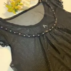 黒のキラキラビーズ装飾フリルタンクトップ透け感有り新品