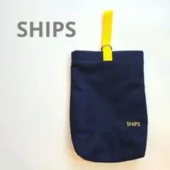 SHIPS ネイビー シューズバッグ 上履き袋 イエロー