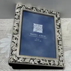 フォトフレーム＆アルバム ブック シルバー 葡萄柄 4×6インチ　10×15cm