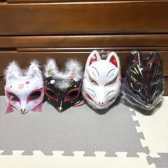 光る！きつね半面　白と黒セット & 黒い狐のお面 キツネ お祭り おめん