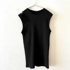 ☆ ノースリーブリブカットソー タンクトップ チュニック丈 肩開き F