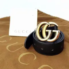 【美品】GUCCI ベルト 黒 GGマーモント レザー ゴールド バックル
