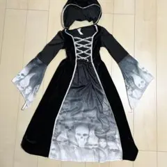 スカルプリントのフード付きドレス　ハロウィン　コスプレ　ホラー　魔女