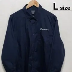 USA古着　ワークシャツ　長袖　L　ブラック　刺繍　企業　ロゴ　ELEVATE