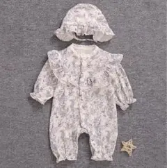 ♡ フリル付きの花柄ロンパース 80サイズ 帽子付きセット