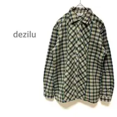 dezilu トップス　シャツ　ユニセックス　青系　毛10%混　チェック