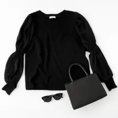 avvアーヴェヴェ ニット シアーカットソー シフォンパフスリーブ L