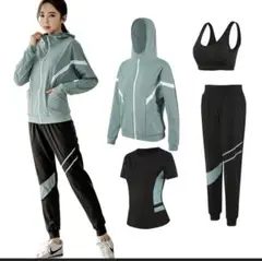 【人気商品】フィットネス 吸汗速乾 4点セット レディース グリーン M