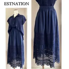 シルクの質感とレースが可愛い♪ ロングスカート M ネイビー
