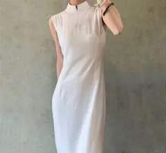 未使用品 ホワイト ノースリーブチャイナワンピース オーダーメイド 逸品