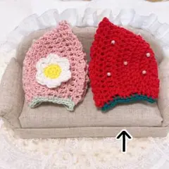 10㎝ ちびぐるみ　にしぱぺ　ぬい服　着ぐるみ　苺ボンネット　赤　お花付き