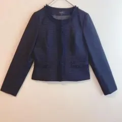 （M〜L）レディース ノーカラー 長袖 ジャケット フロントホック ネックフリル