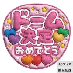 【ドーム決定おめでとう　ピンク　なにわ　うるつやA3】ぷっくりうちわ文字