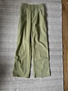 ライトグリーン ワイドパンツ コットン混紡