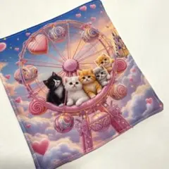 ハンドメイド　　ガーゼハンカチ　　115 ねこ柄