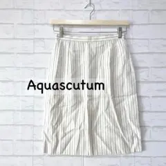 Aquascutum 膝丈スカート 11号 マルチカラーストライプ 薄手 涼しい