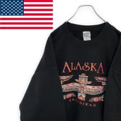 ギルダン アメリカ古着アラスカビックロゴ刺繍 スウェットトレーナーブラックメンズ