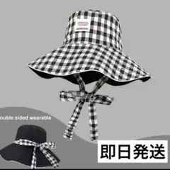 レディース　ブラックギンガムチェック アウトドアハット　バケットハット　新品　黒