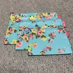 青色フローラルポーチ3点セット