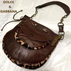 高級ドルガバ チェーンレザーショルダーバッグ レオパード 豹柄 ロゴ金具