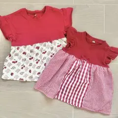 【90cm】赤いフリル袖 Tシャツ 2枚セット